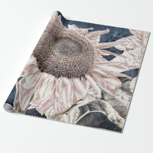 Riesige Sonnenblumen Vintage Grau Sepia Decoupage Geschenkpapier