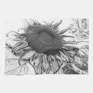 Riesige Sonnenblumen Vintage Schwarz-Weiß-Kunst Geschirrtuch