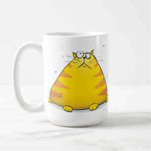 Riesiger Cartoon der Fettkatzenmatte auf dem groß Kaffeetasse