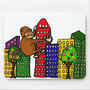 Riesiger Gorilla, der hohes Gebäude umarmt Mousepad