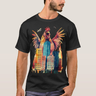 Riesiger Hahn, der Stadt angreift, lustiges Tier T-Shirt
