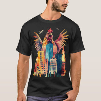 Riesiger Hahn, der Stadt angreift, lustiges Tier T-Shirt