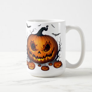 Riesiger Halloween-Kürbis mit leuchtenden Augen 👻 Kaffeetasse