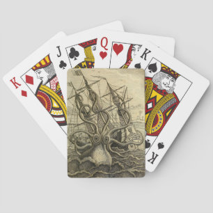 Riesiger Krake Vintage 1801 Radierung Spielkarten