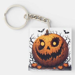 Riesiger Kürbis Mit Unheimlichem Halloween-Grinsen Schlüsselanhänger