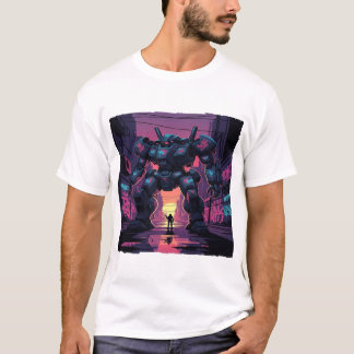 Riesiger Mech-Roboter gegen Mensch | Cyberpunk-Sta T-Shirt