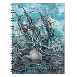 Riesiger Oktopus Blaues Meer Monster Segelboot Mon Notizblock