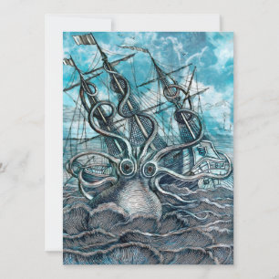 Riesiger Oktopus Blaues Seeungeheuer Segelboot Einladung