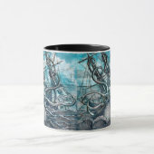 Riesiger Oktopus Blaues Seeungeheuer Segelboot Tasse (Zentrum)