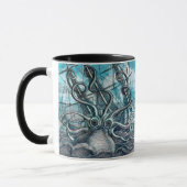 Riesiger Oktopus Blaues Seeungeheuer Segelboot Tasse (Links)