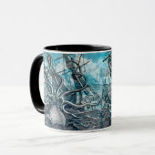 Riesiger Oktopus Blaues Seeungeheuer Segelboot Tasse (Vorderseite Links)