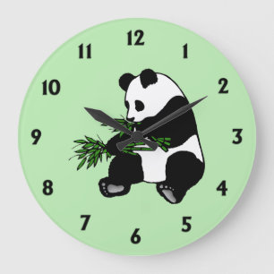 Riesiger Panda Grün Große Wanduhr