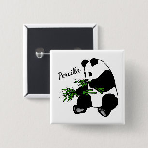 Riesiger Panda isst Bambus Name Button