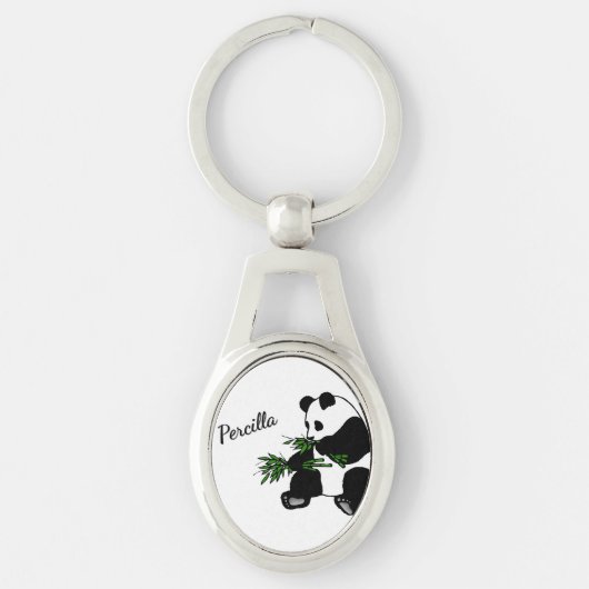 Riesiger Panda isst Bambus Name   Schlüsselanhänger (Vorderseite)