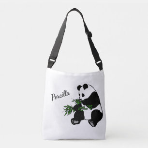 Riesiger Panda isst Bambus Name Tragetaschen Mit Langen Trägern