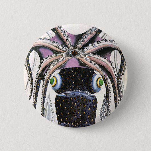 Riesiger Tintenfisch oder Oktopus, Vintage Meeresl Button (Vorderseite)