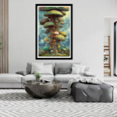 riesiges buntes Pilzhaus surreales Plakat