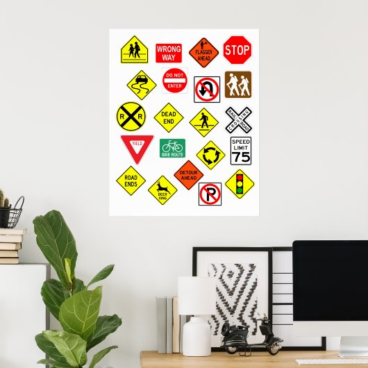 Riesiges Classic 21 Item Road Sign Poster (Heimbüro)