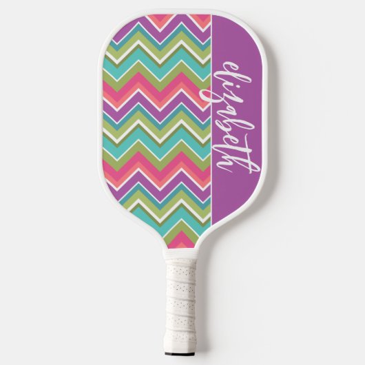 Riesiges farbiges, Zickzack Muster - Name des Skri Pickleball Schläger (Rückseite)
