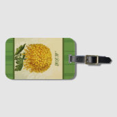 Riesiges Gold Chrysanthemum mit grünem Damask Mono Gepäckanhänger (Vorderseite (Horizontal))