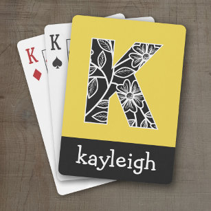 Riesiges Monogramm K - Modernes Muster Gelb Spielkarten