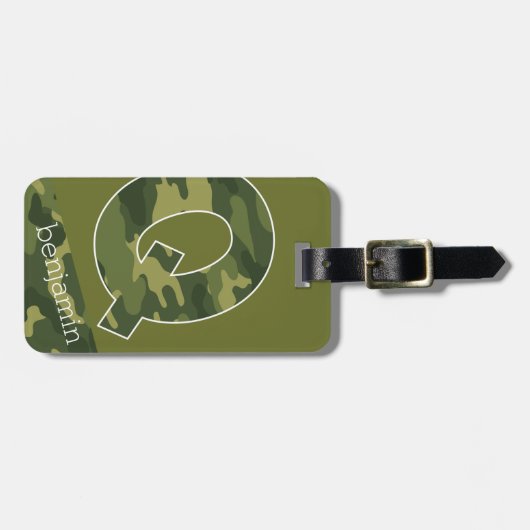 Riesiges Monogramm Letter Q Camouflage Muster Gepäckanhänger (Vorderseite horizontal)