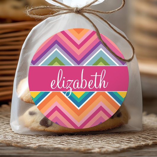 Riesiges Zickzack Muster mit Namen Runder Aufkleber