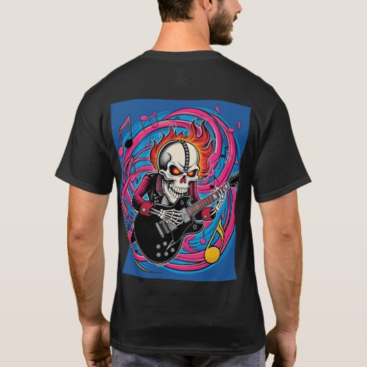 Riff der Rebellion: Der Schädel rockt die Zeichen T-Shirt (Rückseite)