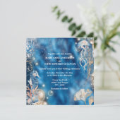 Riffinsel Seepferd Qualle Aquarell Ozean Einladung (Stehend Vorderseite)