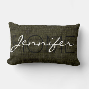 Rifgrün Burlap Rustic Monogram Lendenkissen
