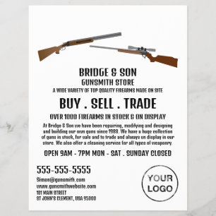 Rifle & Shotgun, Gunsmith, Werbung in Geschäften Flyer