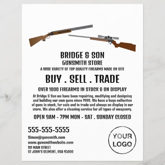 Rifle & Shotgun, Gunsmith, Werbung in Geschäften Flyer (Vorne)