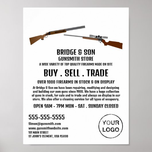 Rifle & Shotgun, Gunsmith, Werbung in Geschäften Poster (Vorne)