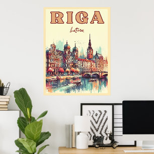 Riga City, Lettland baltische Kultur Vintage Gesch Poster