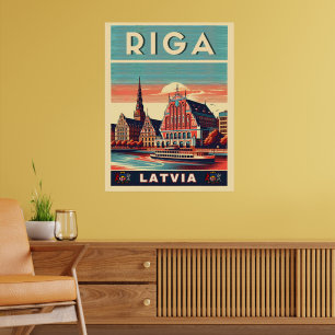 Riga City, Lettland baltische Kultur Vintage Gesch Poster
