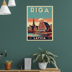 Riga City, Lettland baltische Kultur Vintage Gesch Poster