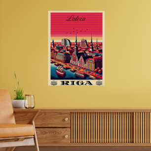 Riga City, Lettland baltische Kultur Vintage Gesch Poster