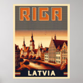 Riga City, Lettland baltische Kultur Vintage Gesch Poster (Vorne)