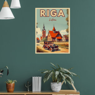 Riga City, Lettland baltische Kultur Vintage Gesch Poster