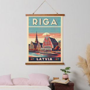 Riga City, Lettland baltische Kultur Vintage Gesch Wandteppich Mit Holzrahmen