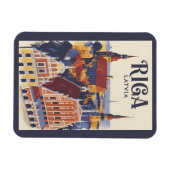 Riga Latvia Illustration Travel Art Vintage Magnet (Horizontal)