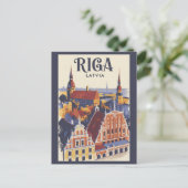 Riga Latvia Illustration Travel Art Vintage Postkarte (Stehend Vorderseite)