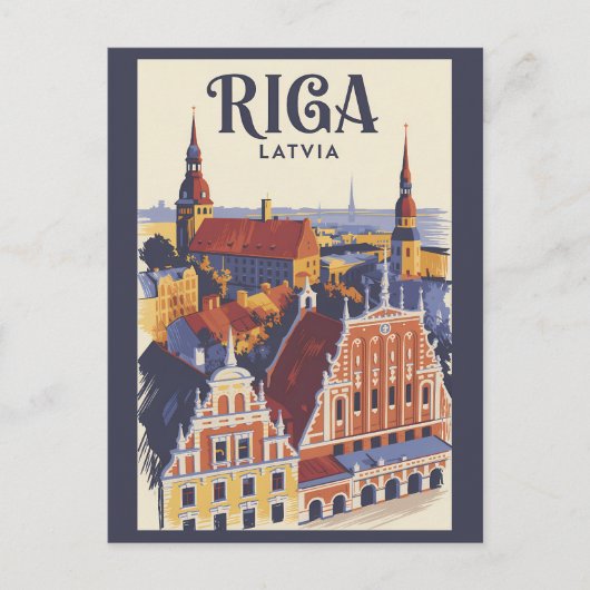 Riga Latvia Illustration Travel Art Vintage Postkarte (Vorderseite)