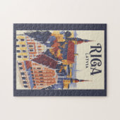Riga Latvia Illustration Travel Art Vintage Puzzle (Horizontal)