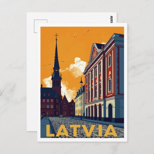 Riga Latvia Old Town Retro Postkarte (Vorne/Hinten)