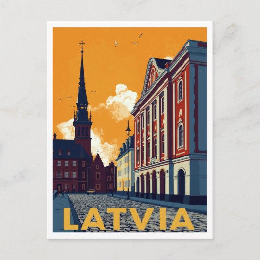 Riga Latvia Old Town Retro Postkarte (Vorderseite)