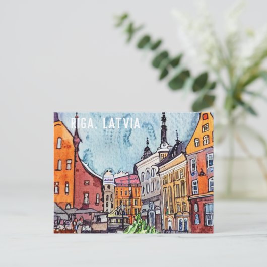 Riga Latvia Town Square Postkarte (Stehend Vorderseite)