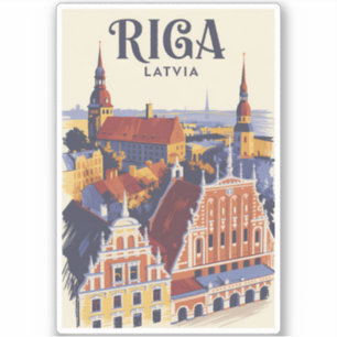 Riga Lettland Illustration Reise Kunst Vintage Aufkleber