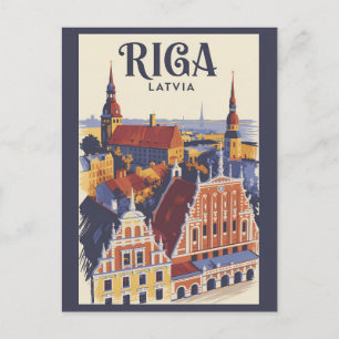Riga Lettland Illustration Reise Kunst Vintage Postkarte