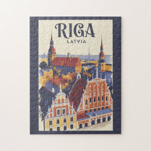 Riga Lettland Illustration Reise Kunst Vintage Puzzle
